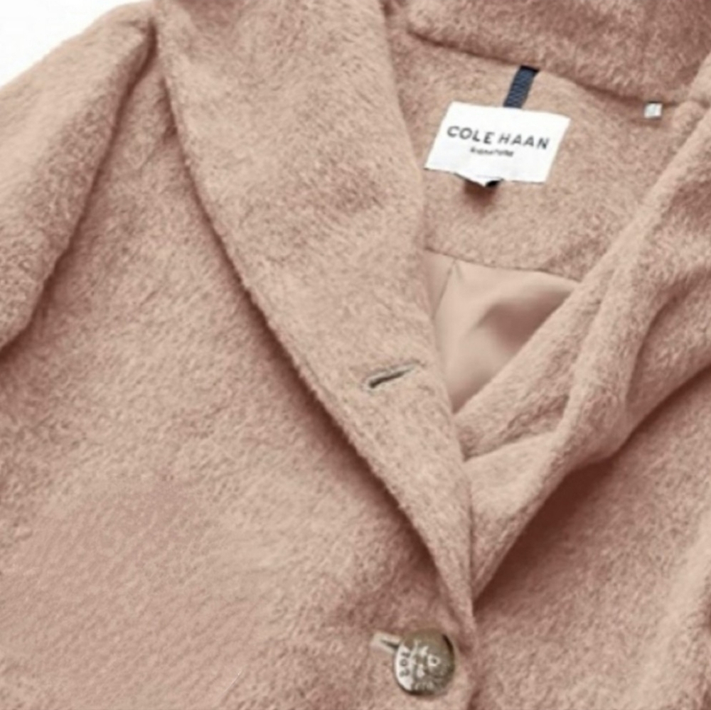 COLE HAAN Wool Alpaca Blush Pink Asymmetric Hooded Coat 10 NWT SRP $580 - Picture 3 of 15